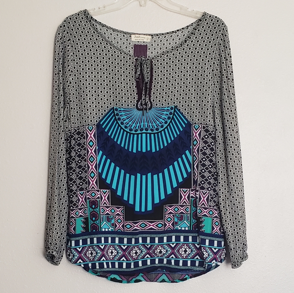 JUSTliving NEW Long Sleeve Tribal Shirt